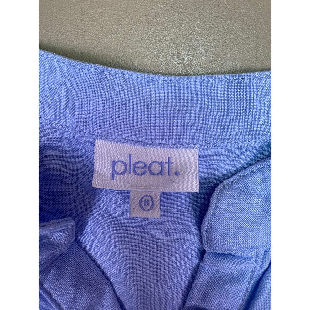 Pleat Girls Blue Smocked Waist Button Front Tiered Dress Size 8 EUC - Picture 2 of 6